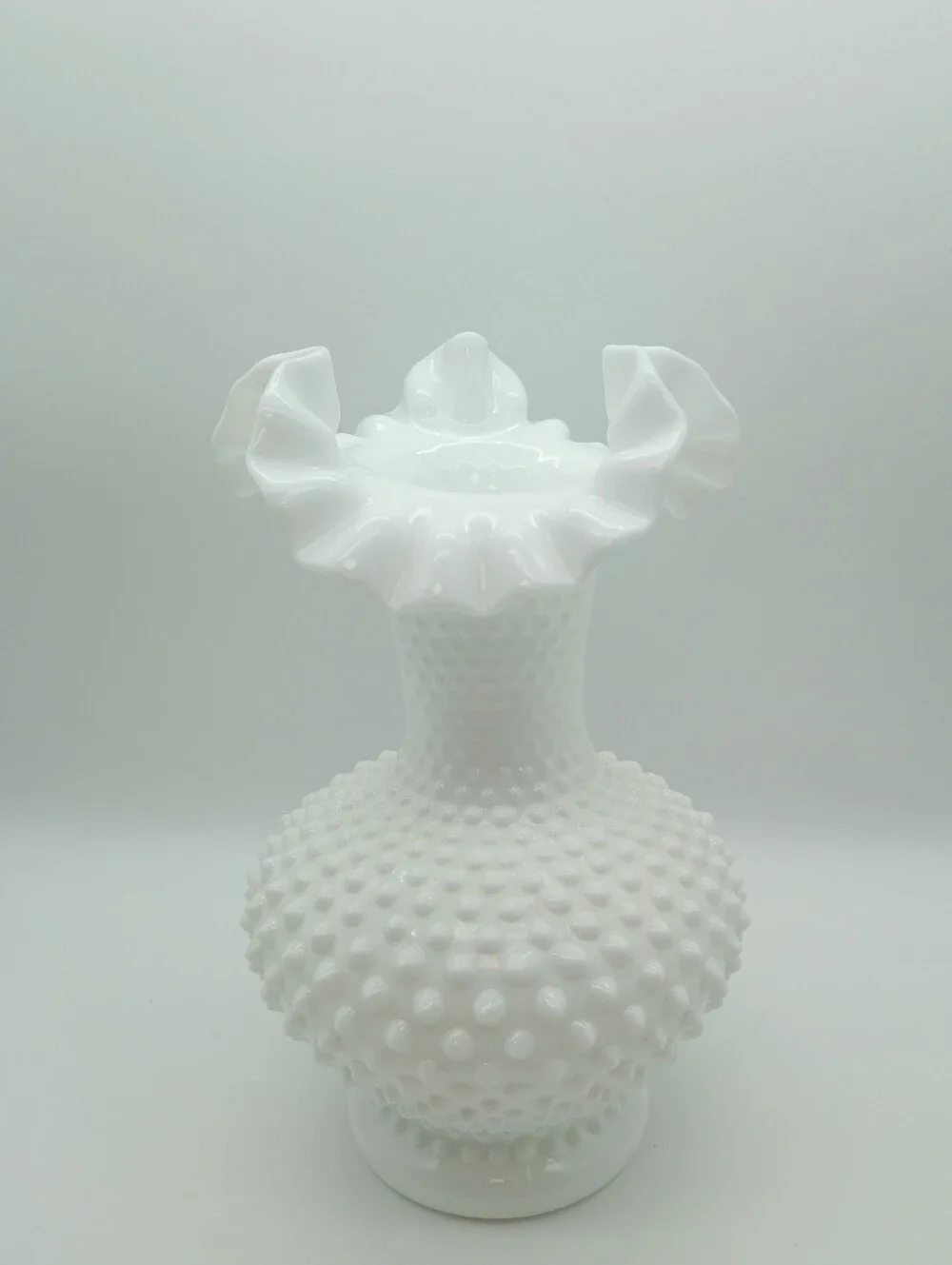 Fenton White Hobnail Ruffled Milk Glass Vase